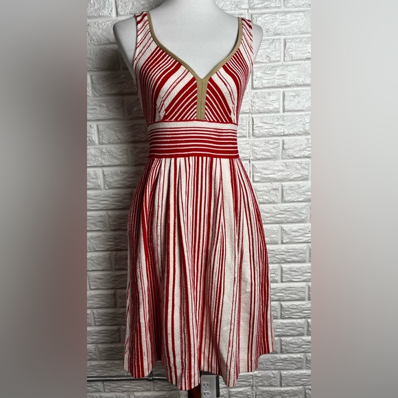 Anthropologie Postmark Striped Red and White Sleeveless Dress with Pockets sz 4 - Picture 2 of 6